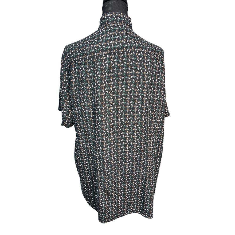 Mango MNG Slim Fit Button Up Shirt Men L Black Geometric Print Short Sleeve